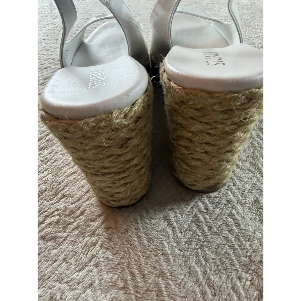 Stuart Weitzman White Patent Leather Espadrille Wedge Slingback Peep Toe 9.5 - Picture 5 of 12